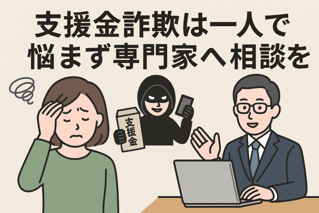支援金詐欺は一人で悩まず専門家へ相談を