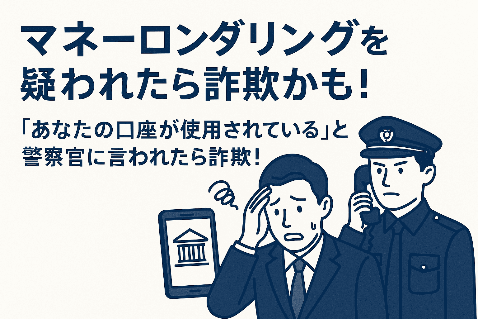 マネーロンダリングを疑われたら詐欺かも！「あなたの口座が使用されている」と警察官に言われたら詐欺！