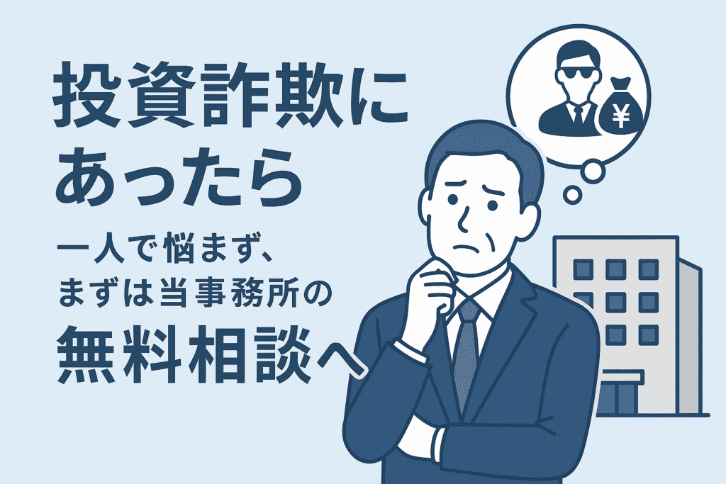 投資詐欺にあったら一人で悩まず、まずは当事務所の無料相談へ