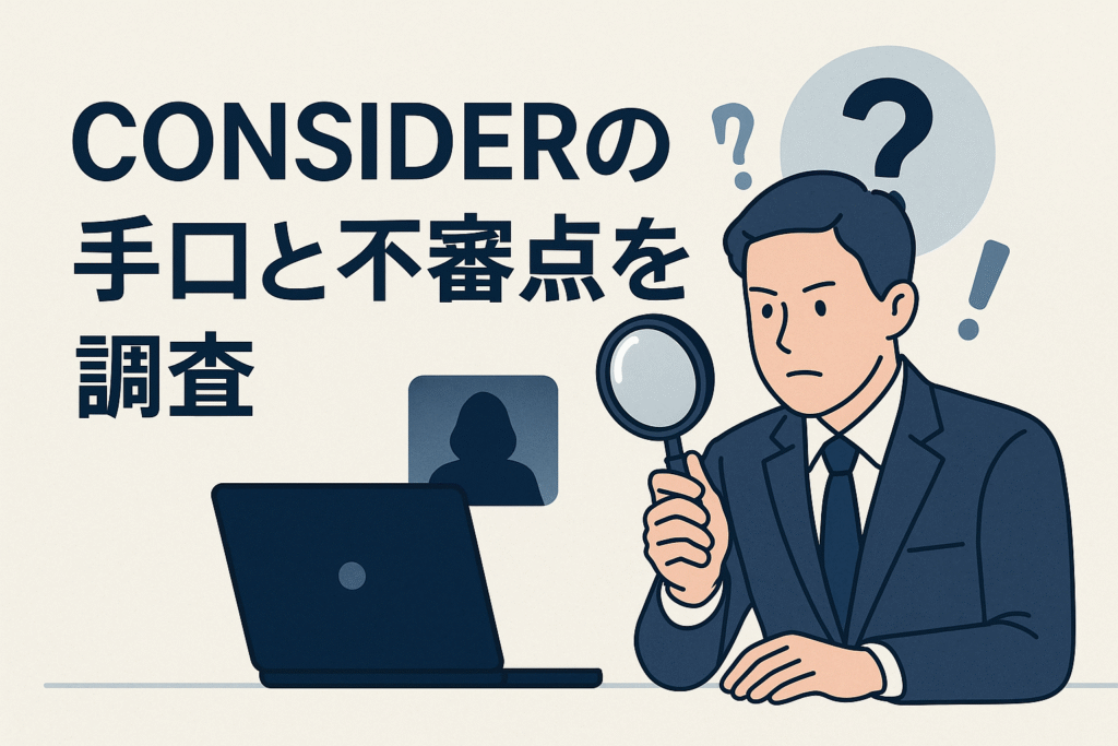 CONSIDERの手口と不審点を調査