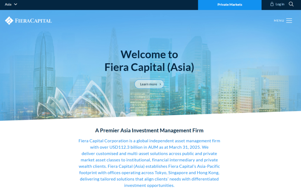 フィエラキャピタル（https://hk.fieracapital.com）のトップページ