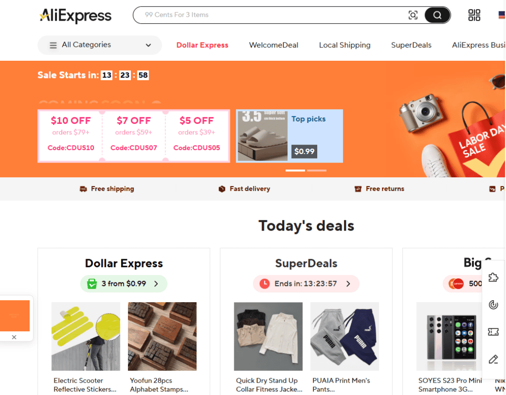 AliExpressのトップページ