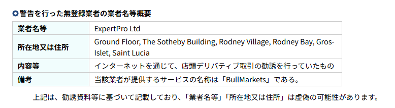Auro Marketsと同じ住所が記載された詐欺取引所