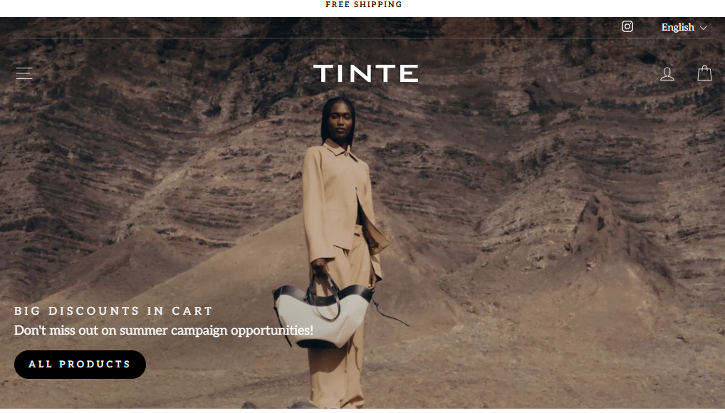 Tinte Storeのトップページ