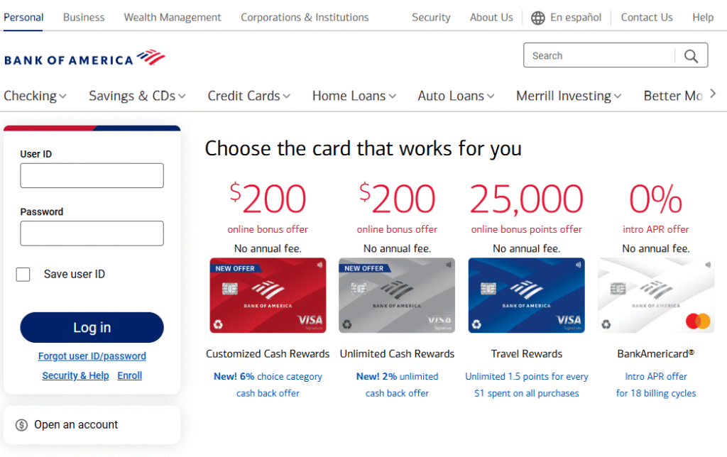 バンクオブアメリカ（B of A）公式サイト