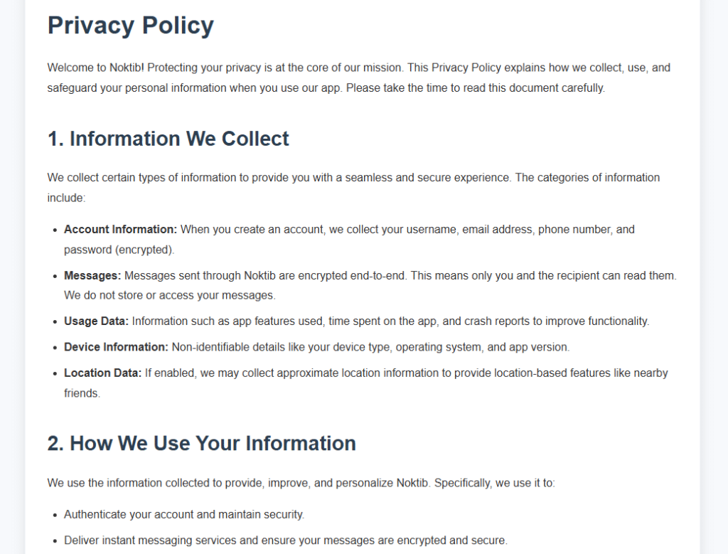 Noktibのプライバシーポリシー