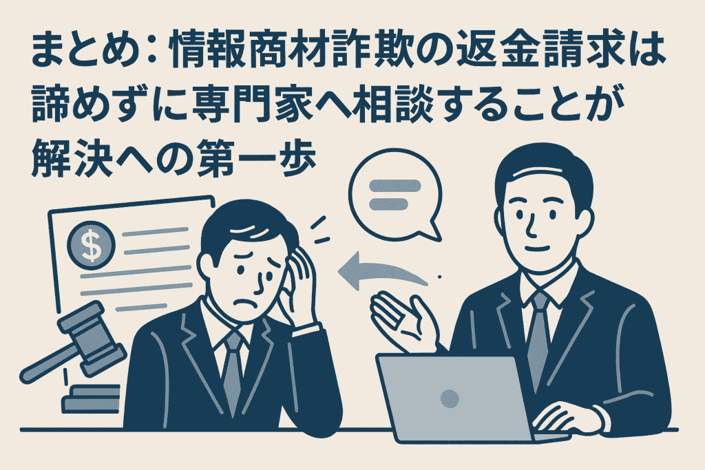 まとめ：情報商材詐欺の返金請求は諦めずに専門家へ相談することが解決への第一歩