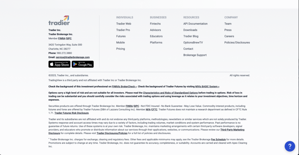 正規Tradierのフッター